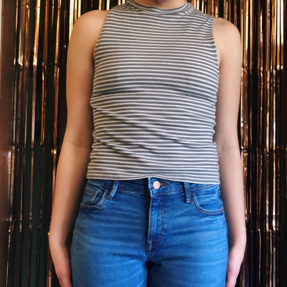 Grey and white striped tank top